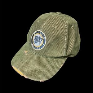 St Louis Blues Hat Cap Green Corduroy Distressed Adjustable Strap